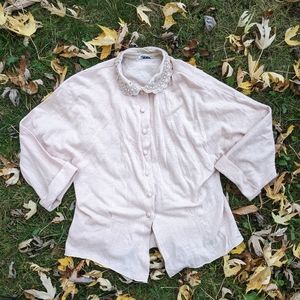 Vintage light pink blouse with beaded collar